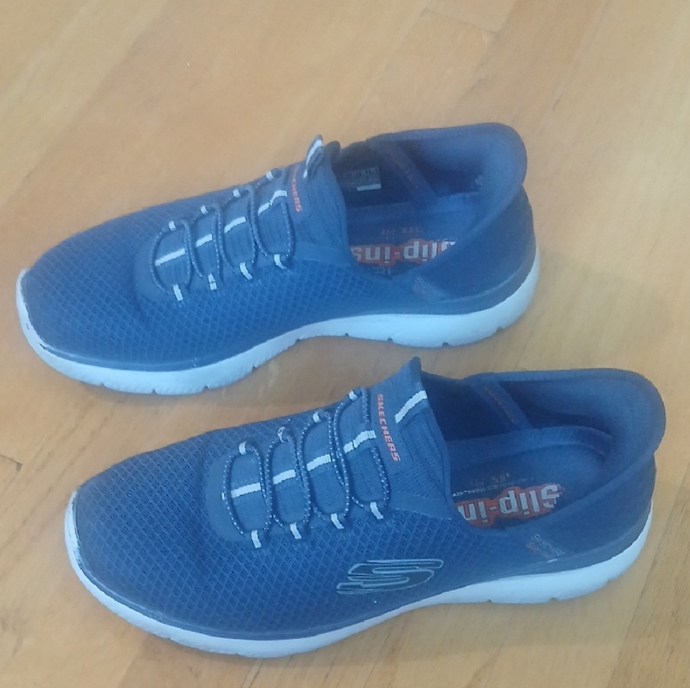 Skechers Navy Blue Slip-On Athletic Sneakers with White Sole Wide Fit